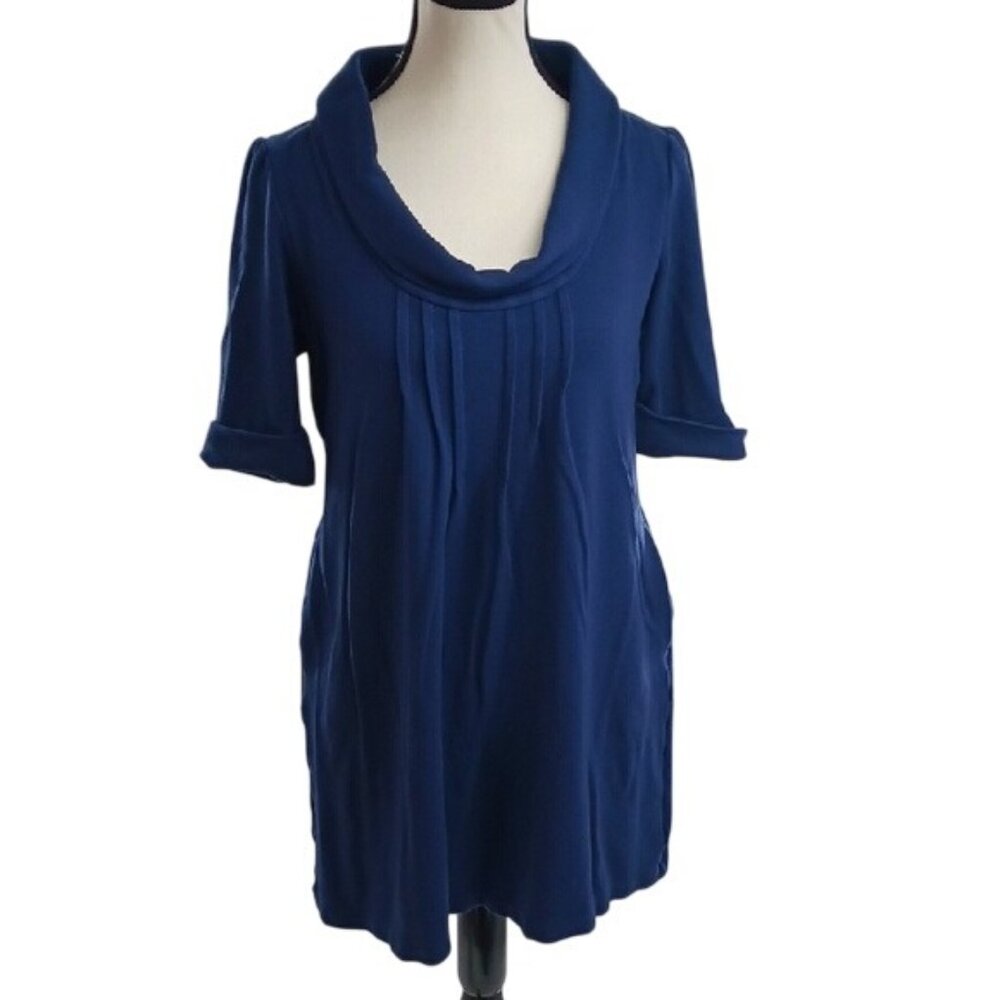 Calvin Klein Womens Blue Cowl Neck Knit Dress Short Sleeve Career Size 4
